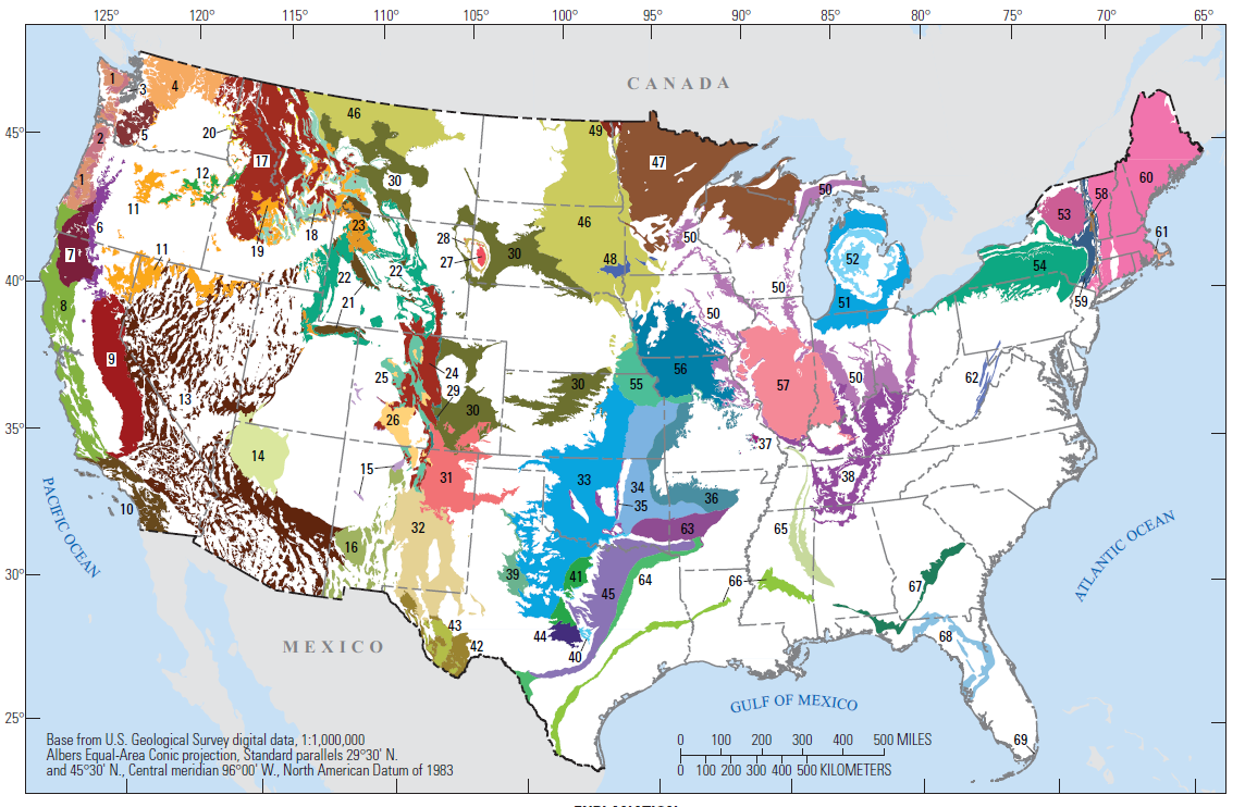  [ Map of Secondary hydrogeologic regions of the conterminous United States ]