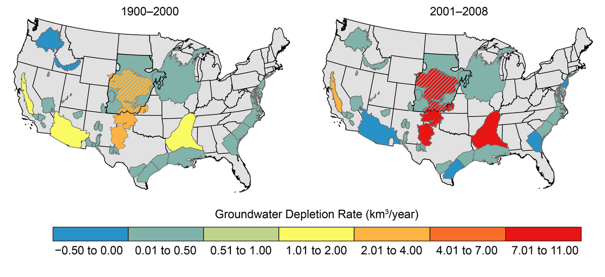  [ United States map showing groundwater depletion data ]