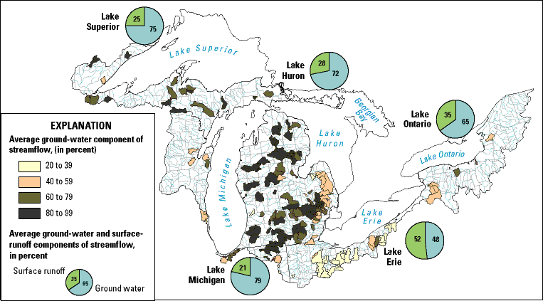  [Map: Figure 11 - Average ground-water and surface-runoff components of selected watersheds] 
