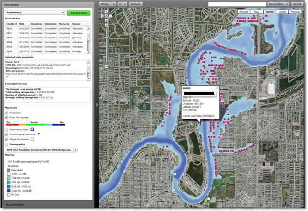 Picture of an inundation map generated by an experimental, real-time dynamic flood inundation mapping application.