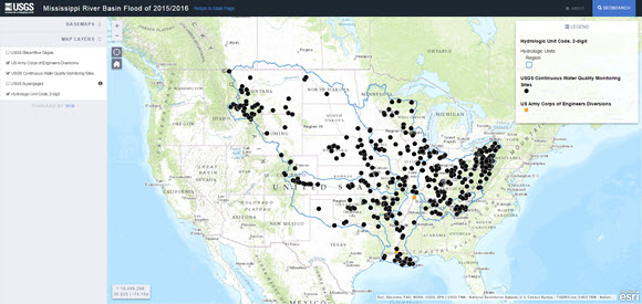 [Map of USGS continuous water-quality monitoring stations in Mississippi River basin ]