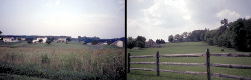 Figure 5.   Exurban residences, (left) a rural subdivision in Culpeper County, Va. (right) a hobby farm in Chester County, Pa.
